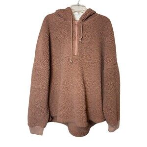 Victoria's Secret PINK Fuzzy Pinkish-Brown Sherpa Half Zip Pullover Hoodie Sz XL